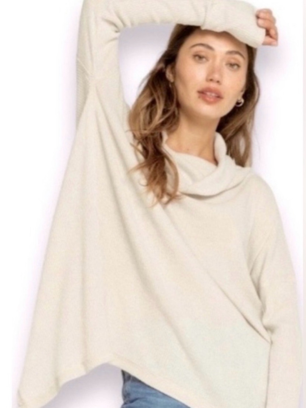 NWT Free People Juicy Cowl Neck Oversized Split Back Top Stone Cold M